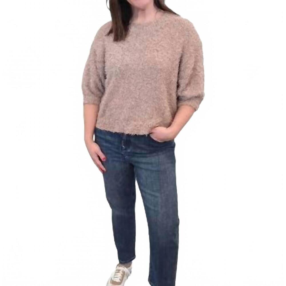 NEW FUN 2 FUN total texture puff sleeve sweater in taupe